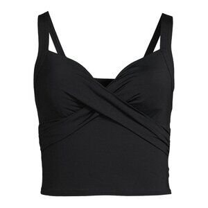 Lands'‎ End Women's 14, 14-22W LONG Black V-Neck Wrap Midkini Top
